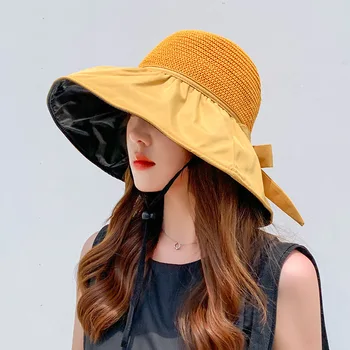 Magas minőségű, Uv-Védő Női Szalma kalap, Kalap a Bowknot Zsinór Leánykori Nyári Beach Női Kalapok