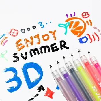 12pcs3D Tinta Zselés Toll Készlet, 1 mm vastag dot tinta, toll, különböző színes tinták a lapban, betűk, művészet, festészet, vastag vonal, DIY colori