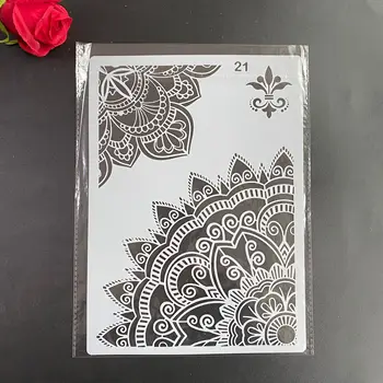 2022 A4-es Kerek Mandala DIY Stencil Falon Festmény Scrapbook Színezés Dombornyomás Album Dekoratív Papír Kártya Sablon 29 * 21 cm