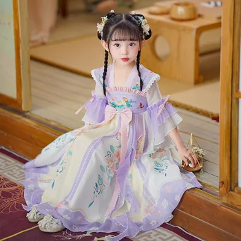 2023 Édes Nyári Lány Ruha Kínai Gyerekek Hímezni Virág Hanfu Lányok Ruha Hercegnő Aranyos Party Ruha Gyerekek Cosplay