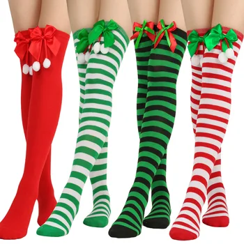 2023 Új Karácsonyi Át Térd Zokni Nők, Lányok Átlós Csíkos Karácsonyi Comb Magas Harisnya térd magas zokni Ajándékok