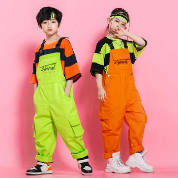A gyerekek Fluoreszkáló Zöld Rövid Ujjú Felső Overall Gyermek ruházat Boys Jazz-Tánc, Jelmez Lányok Cool Hip-Hop Ruházat XS3610