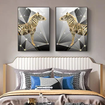 Absztrakt Arany Zebra, Fekete, Poszterek, Nyomatok, HD Állat Wall Art Vászon Festmény Modern Kép Nappali Dekor Nincs Keret
