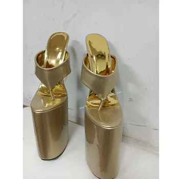 Arany Peep Toe Csúszik Papucs Vékony Magas Sarkú Platform Divatos Szexi Hideg Téli Nagy Méretű Női Cipőt Zapatillas Mujer