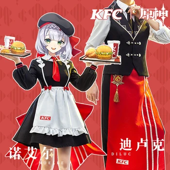 COSLEE Anime Genshin Hatása Noelle Diluc Cosplay Jelmez KFC Kapcsolat Jegyző Játék Ruha Szobalány Egyenruha Halloween Party Ruha