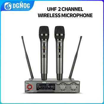 DGNOG MINKET-81 UHF Dual Vezeték nélküli Mikrofon Rendszer 2 Csatorna Karaoke Mikrofon Kézi 80M Családi Buli, konferenciaterem zenebarát