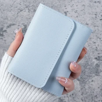 Egyszerű, rövid női táska Diák jegy klip multi-funkciós kártya táska változás három fold ultra-vékony, fényes pénztárca