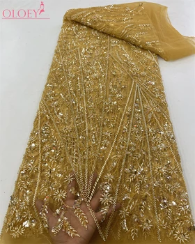 High-End Luxus Francia Hímezni Gyöngyös Csipke Anyagból Afrikai Sequin Szövet Esküvői Ruha