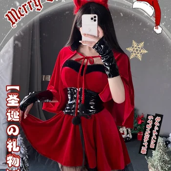 Karácsonyi Lolita Csipke Ruhák Női Ördög Szobalány Cosplay Egységes Szórakozóhely Halloween Jelmez Szép Piros Szexi Ujjatlan Ruha