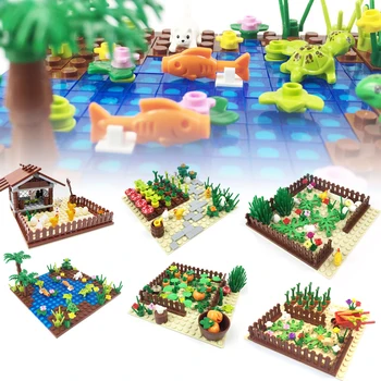 Legelő Állatkert MOC építőkövei Állati Részek Tégla Készletek, Játékok, Csirke Farm Disznó, Nyúl Kerti Tó Kompatibilis A LEGO