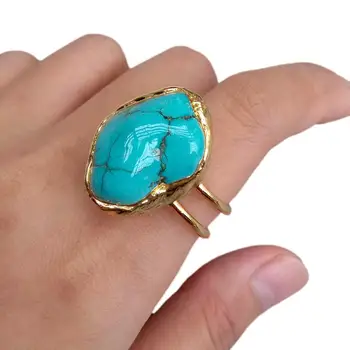Nagy, Kék, Türkiz Gyűrűk Új Divat Aranyozott Gyűrű Kő