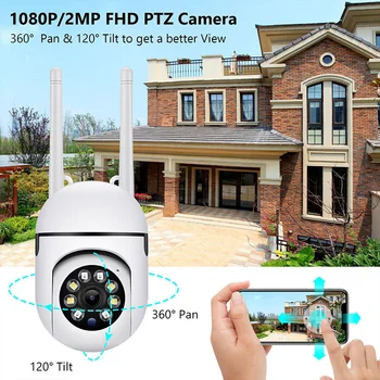 PTZ 360° 2.4 G WIFI IP Kamera Audio Biztonsági Kamera Kültéri 4X Digitális Zoom Vezeték nélküli éjjellátó Kamera Vízálló, Biztonsági