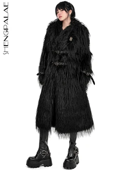 SHENGPALAE Fény Luxus műszőrme Kabátot Női egyszínű Egyéniség Övcsat Használjunk, Plüss Kabát Téli 2023 Új R8381