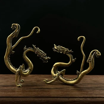 Tömör Réz Zodiákus Sárkány Szobor, Asztali Dísz Kínai Mitikus Állat Figurák Retro Haza Feng Shui Dekoráció, Kézműves