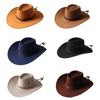 Unisex Western Cowboy Kalapot, Kötelet, Széles Karimájú, Divatos egyszínű Kalap Szélálló Vad a Hideg Szabadtéri Tevékenységek Hajó