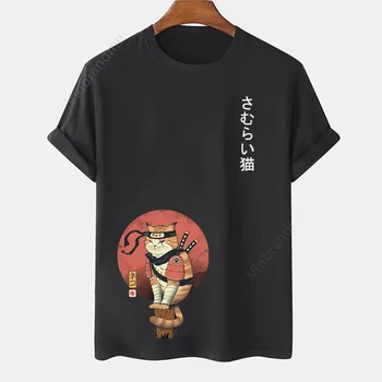 Vicces Catana Hűvös Nyári Férfi Póló, Alkalmi Szamuráj Harcos Macska A Nyomtatás Anime Póló Japán Harajuku T-Shirt Streetwear TShirt