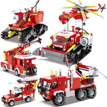 Vízpermet Tűz Mentő Helikopter Teherautó Autó Város Építési Blokk Tégla Meghatározott Oktatási Gyerekek A Játékok Fiúknak