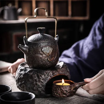 Zen Lotus Nyaláb Füvet Meleg Tea Set Teáskanna Teáscsésze Gyertya Tea Melegebb Bázis Egy Fazék Négy Csésze, Kupa Teaware Konyha Étkezési Bár Otthon