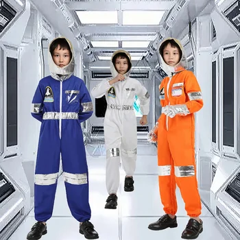 Űrhajós Jelmez Cosplay Kezeslábas Gyerek Jelmez Űrhajós Sisak Pilóta Egységes, a Gyerekek, a Gyerekek Űrruha Fehér Narancs Kék